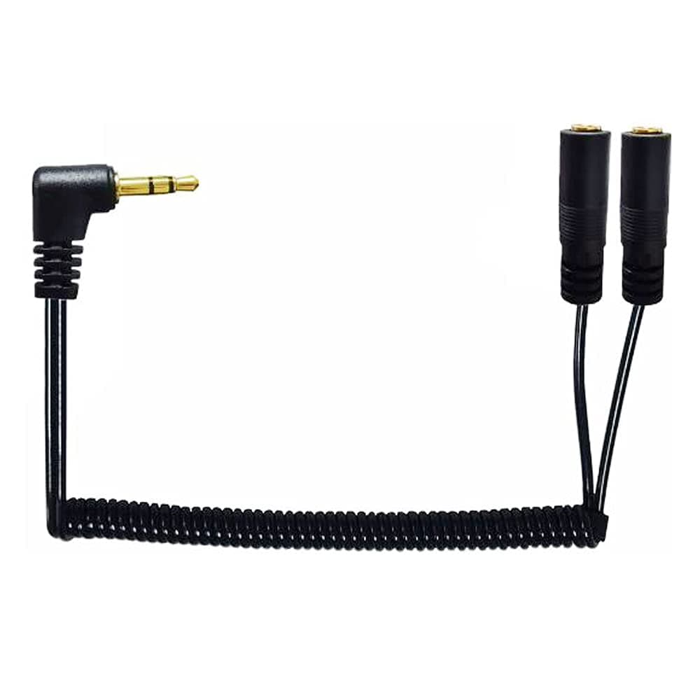 Kework Coiled 3.5mm 1 to 2 Way Splitter Cable, 90 Degree Angle 3.5mm TRS Male to Dual 3.5mm TRS Female Coiled Spiral Stereo Audio Cable, MAX Stretch 0.8 Meter (3.5mm to 2x3.5mm FM)