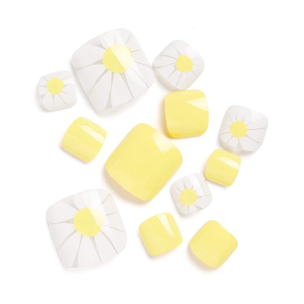 24pcs Summer Fresh Daisy SunFlower Yellow False Toe Nail