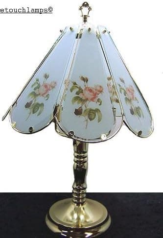 8 Panel Table Touch Lamp Tiffany Antique Rose with Brass Base