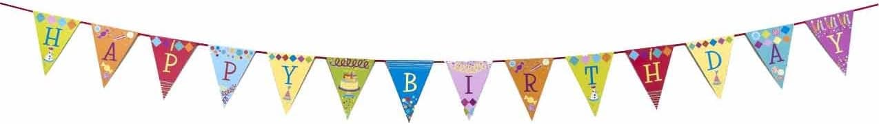 Penelope's Parties Paper Bunting Triangle Flag Party Banner, Happy Birthday Cake, 13-Feet