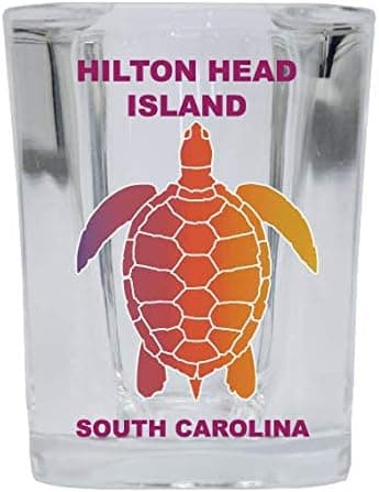 HILTON HEAD ISLAND South Carolina Square Shot Glass Rainbow Turtle Design
