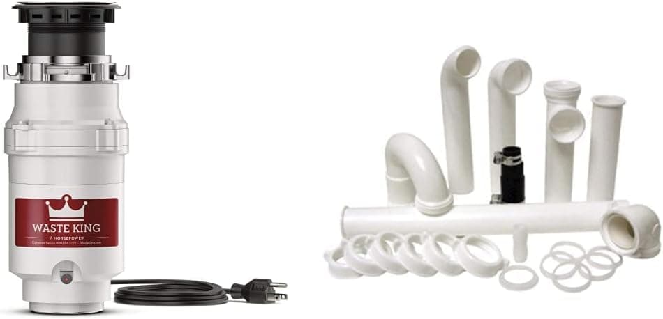Waste King L-1001 Garbage Disposal with Power Cord, 1/2 HP & PF WaterWorks PF0989 Garbage Disposal Installation Kit, White