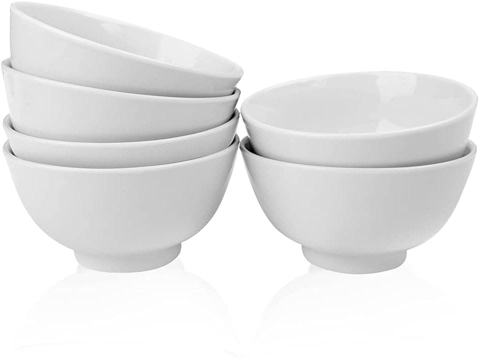 Porcelain 10oz Bowl Set, Chip Resistant and Dishwasher & Microwave Safe, Good for the Kitchen, Dessert Ice Cream Snack and Nut (6 Packs)