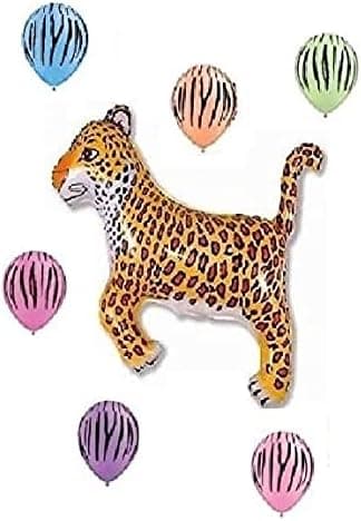 DalvayDelights Leopard Cheetah Black Spots NEON Blacklight Reactive Jungle Zoo Safari Party Mylar & Latex Balloons Set Plus (1) Roll of 66' Curling Balloon Ribbon