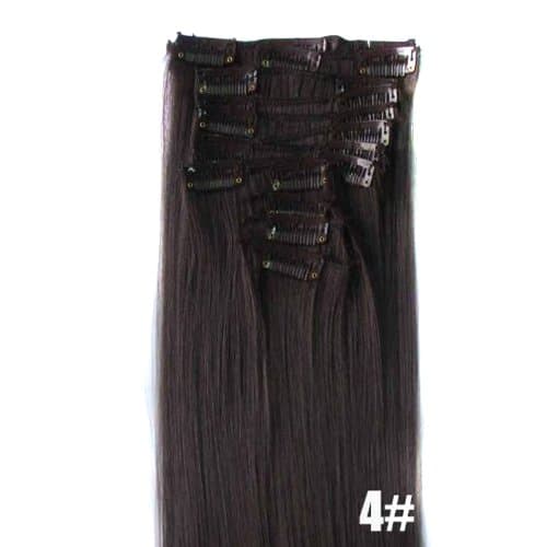 ISSEC Free 22" 12pcs Full Head Clip in Synthetic Hair Extensions Straight NEW (#4-dark brown/medium dark brown/chocolate brown)