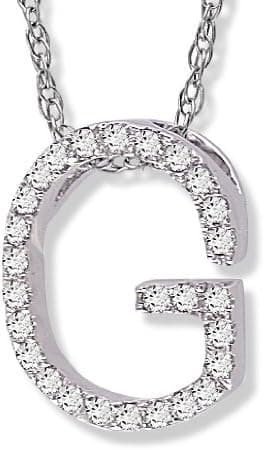 Diamond Initial Pendant G in 14k White Gold