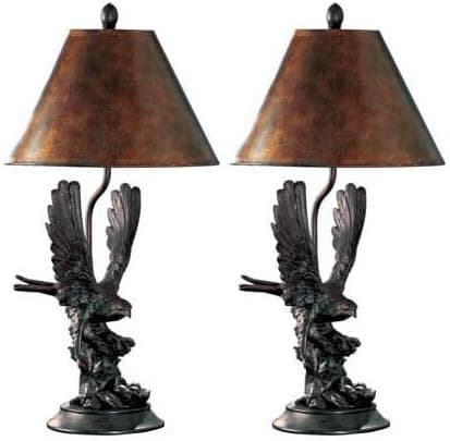 1 Pair 2 New Noble Bald Eagle Statue Table Light Lamp Lighting