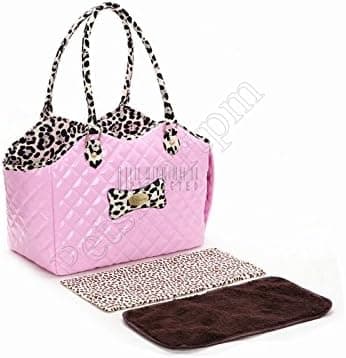 Petsmartpm 91PK Pink Oblique Grid Leather Dog Carrier Bag Pet Tote Bag Puppy Carrier Purse Cat Handbag Doggy Cage