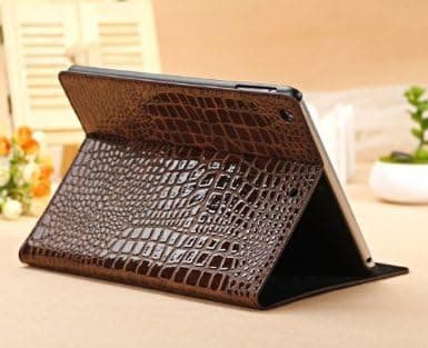 HB Crocodile Skin Luxury Flip PU Leather Smart Cover Case Pouch Stand Auto Sleep Wake up Function for Apple iPad Air (Brown)