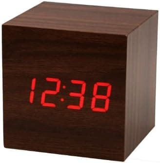 Top Seller Newest Mini Cube Style Digital Red LED Wooden Wood Desk Alarm Brown Clock Voice Control Clock