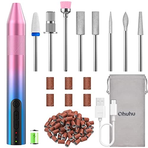 Rechargeable Electric Nail Drill Kit: Ohuhu Cordless Professional Nail File Machine - Portable Pedicure Polishing Shape Tools with Ceramic Nail Drill Bits for Mothers- Drill for Nails - Aurora Color