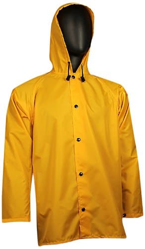 WaterShed 637011-YE-LGE StormCreek Polyurethane Coated Nylon Waterproof Jacket with Attached Hood and Cuff Snaps, 32" Length, Large, Yellow