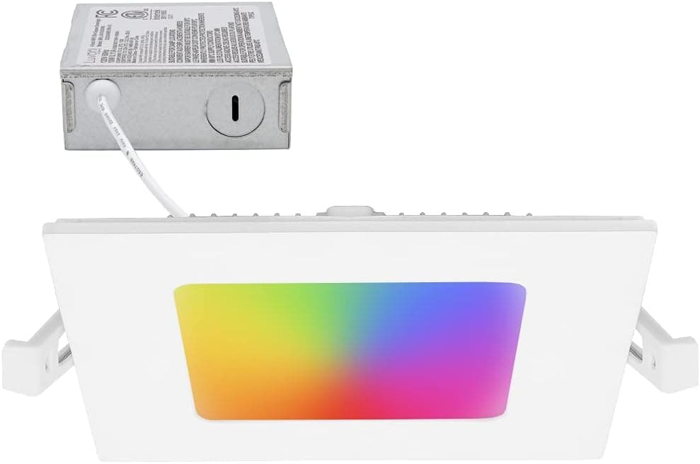 Maxxima Luvoni 4 in. Smart WiFi Slim Square LED Downlight, CCT 2700-6500K, Google Home/Alexa Compatible Flat Panel Light Fixture, 600 Lumens 10 Watt Dimmable, Junction Box Included