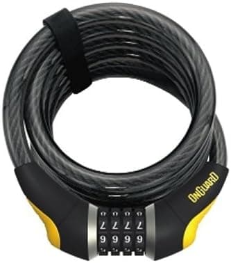 ON GUARD LOCKS DOBERMAN SERIES 15MM 6' COIL CABLE&COMBINATION LOCK MOTORCYCLE SECURITY,BLACK/YELLOW