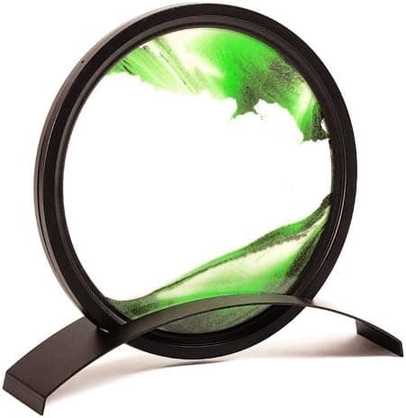 G W Schleidt Round Green Sand Picture with Black Frame Home Art Indoor Decorative