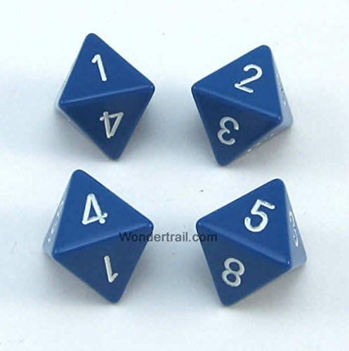 WKP02538E4 Blue Opaque Dice with White Numbers D8 16mm (5/8in) Pack of 4 Dice Koplow Games