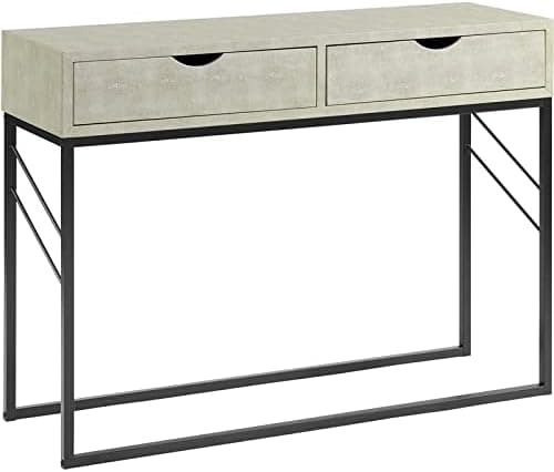Walker Edison Contemporary 2-Drawer Faux Shagreen and Metal Side Entry Table Vanity, 42 Inch, Off White
