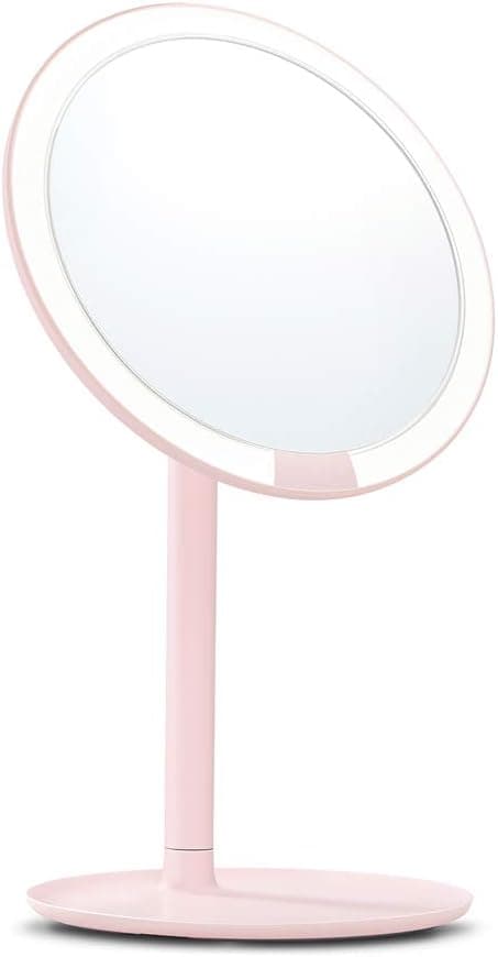AMIRO Ultra-Clear Vanity Mirror with Lights, Lighted Makeup Mirror, 1X/5X Magnification, 3 Dimmable Brightness Levels, Cordless and Rechargeable, Pink