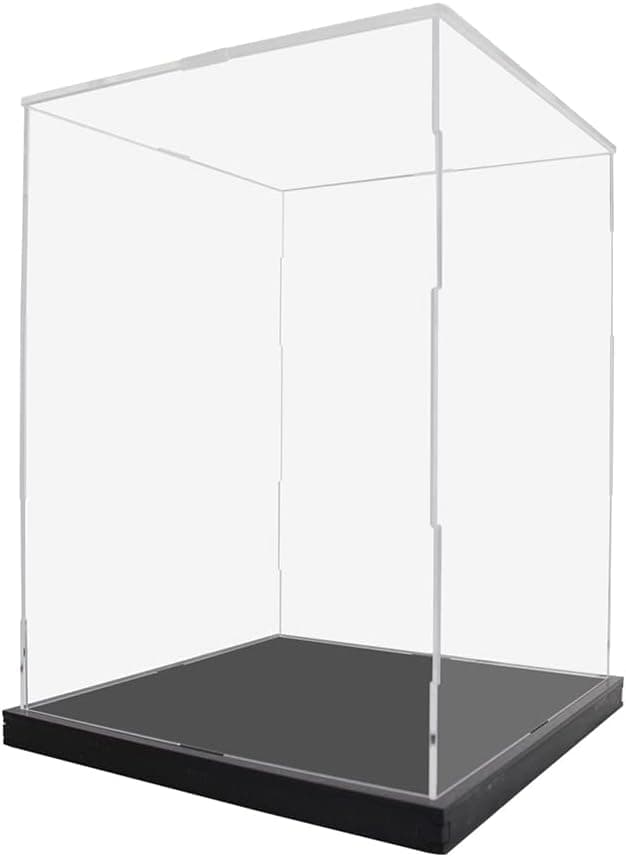 Self-Assembly Acrylic Display Case for Collectibles, Clear Showcase Storage Box Dustproof for Lego Figures Toys,Black PVC Base. (7.8x7.8x11.8inch;20x20x30cm)