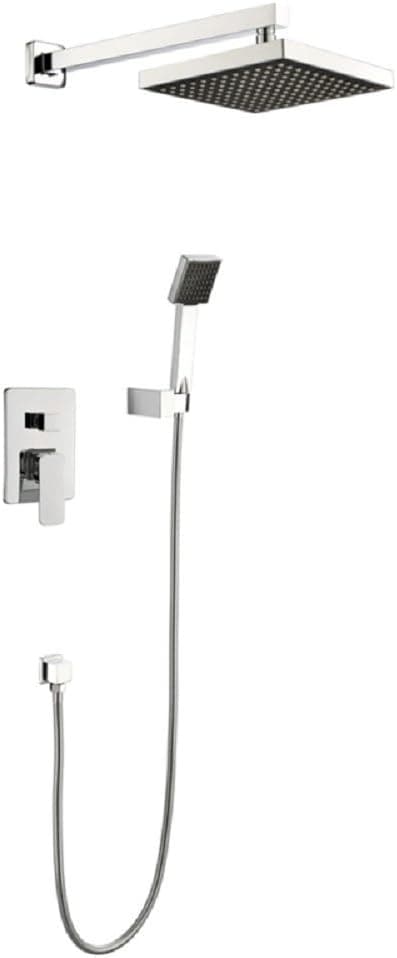 Wall Mounted Shower Faucets Sets Complete with 8 Inch Solid Brass Shower Head and Handle Sets Rain Mixer Shower Combo, Chrome Finish
