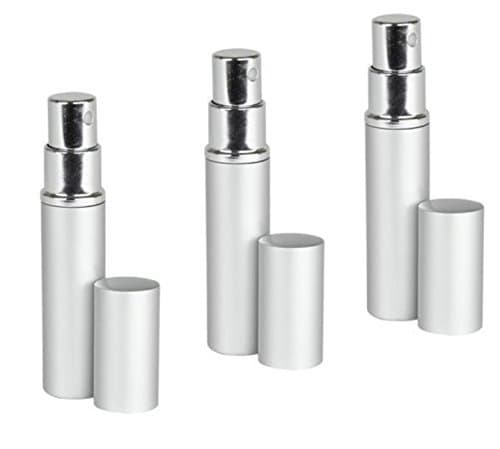 Silver Aluminum Perfume Atomizer Fine Mist Sprayer 3 ML for purse or travel Refillable by MagnaKoys® (pack of 3)