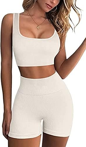 RIGPA Workout Sets for Women 2 Piece Seamless Yoga Set High Waist Shorts Stretchy Sport Bra
