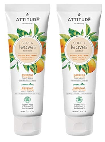 ATTITUDE Super Leaves Energizing Natural Body Cream- Orange Leaves (Pack of 2) With Moringa Seed Extract, Olive Oil and Grapeseed Oil 8 fl. oz. each