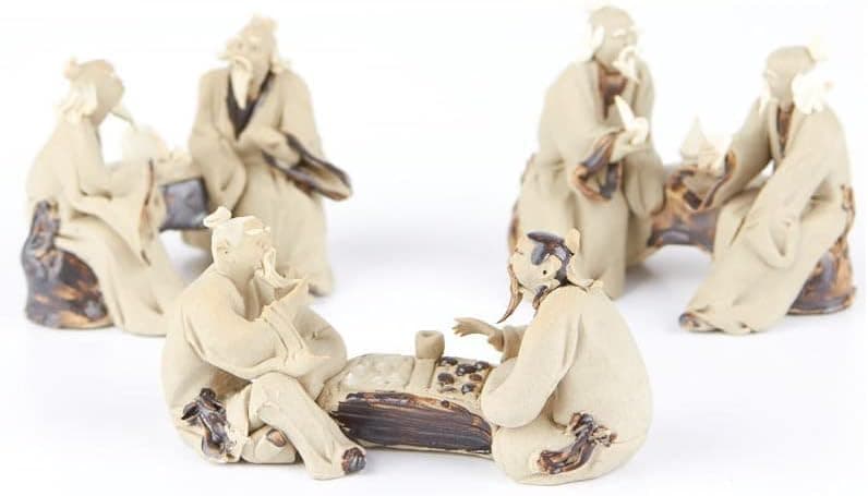 Factory Direct Craft Set of 3 Miniature Handcrafted Asian Mudmen Figurines for Bonsai Displays