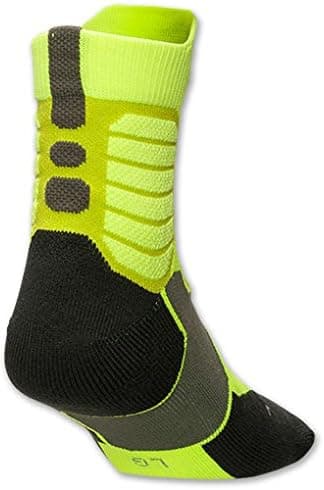 Nike Hyper Elite Basketball High Quarter Socks Large (Volt/Deep Green/Iron Green)