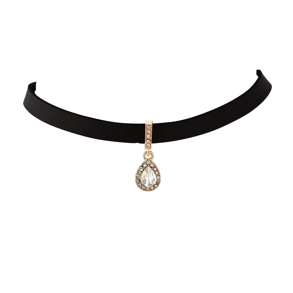 Cathercing Girls Crystal Pendant Choker Necklace Black Leather Choker with Drop Pendant Thin Necklace for Women for Gift (style 1)