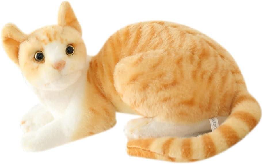 ikasus Simulation Cat Plush Toy Doll, Cute Kawaii Cartoon Realistic Lifelike Orange Cat Stuffed Animals Plush Toy Orange Shorthair Cat Home Decor Gift for Kids Adults Boys Girls Cat Lovers