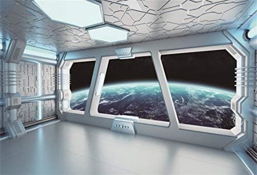 AOFOTO 8x6ft Spaceship Interior With Window View On Planet Earth Backdrop Universe Exploration Science Fiction Spacecraft Photography Background Space Station Photo Shoot Studio Props Vinyl Wallpaper