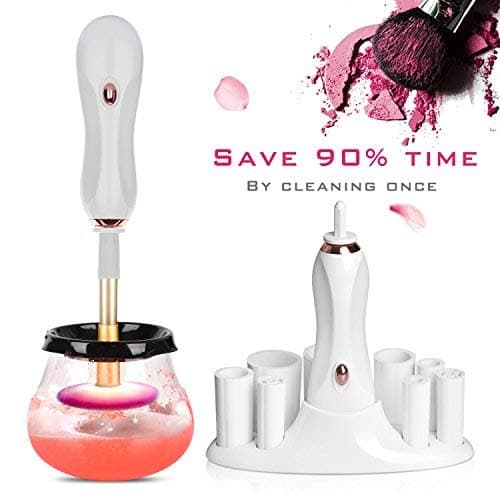 Makeup brush cleaner and dryer electronic spinner, instantly wash and dry, 360 spinner makeup, 8 different sizes of rubber holders can fit 95% makeup brushes in the market-White