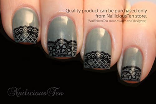 Black Lace Nail Wraps Daisy Art Water Transfer Decal So Beautiful 21pcs by NailiciousTen - ST8064