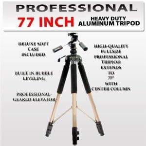 Professional 80 Inch Build in Bubble Leveling, Geared Elevator, Heavy Duty Aluminum Tripod Extend to 80" with Center Column for the Sony Hvr-z1u, Z5u, Z7u, Z7e, V1u, Hdr-fx1, Fx7, Fx1000 Mini Dv Camcorders