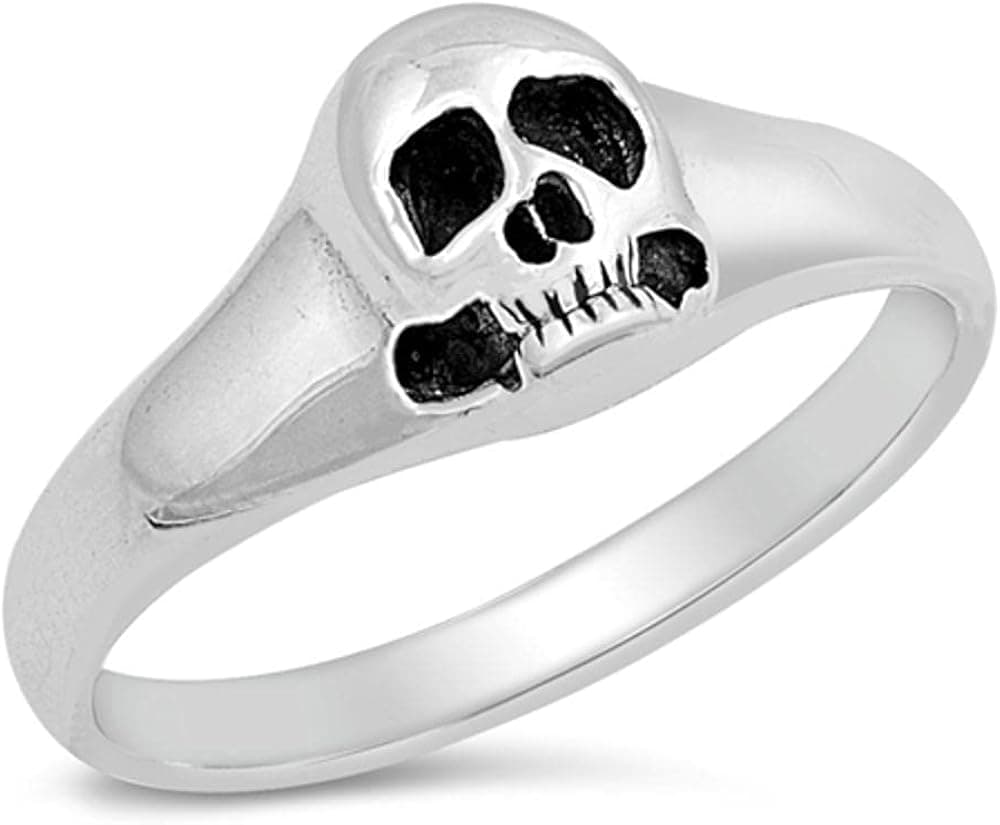 Biker Skull Polished Ring New .925 Sterling Silver Band Sizes 5-12