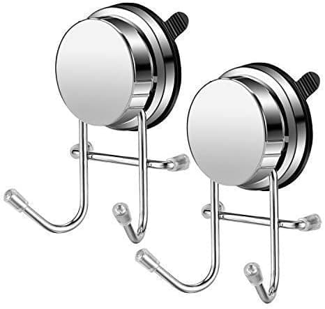 FSSL Suction Cup Towel Hooks for Shower Wall Heavy Duty,Stainless Steel,Set of 2, Silver