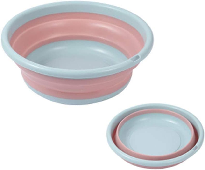 Jkhome Collapsible Wash Basin Tub Folding Round Dishpan Washing Basin - BPA Free, Saving Space (Blue with Pink, L - D13.98” x H5.31”)
