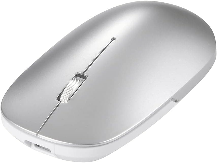 Bluetooth Mouse for Mac/iPad, Wireless Mouse Rechargeable Slim Silent Mouse Portable Mobile Optical Quiet Mice for iOS 13 and Above, Notebook, PC, Windows, Computer, Linux, Laptop, MacBook Air- Silver