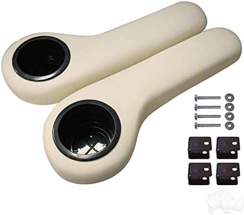 White Golf Cart Rear Seat Kit Arm Rest Set With Cup Holder