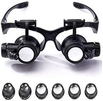 Bracket/Headband Magnifying Glass,Winnes LED Illuminated Magnifier for Jeweler Watch Electronic Repair Loupe - 0.5 Inch Short Focus Distance Spectacles with [10X 15X 20X 25X] 8 Interchangeable Lenses