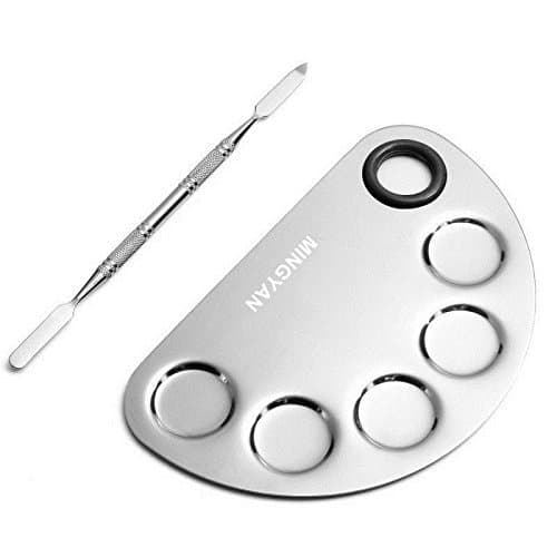 Mingyan Pro Five Holes Makeup Palette Nail-art Manicure Artist Tool Stainless Steel Cosmetic Palette with Spatula Tool