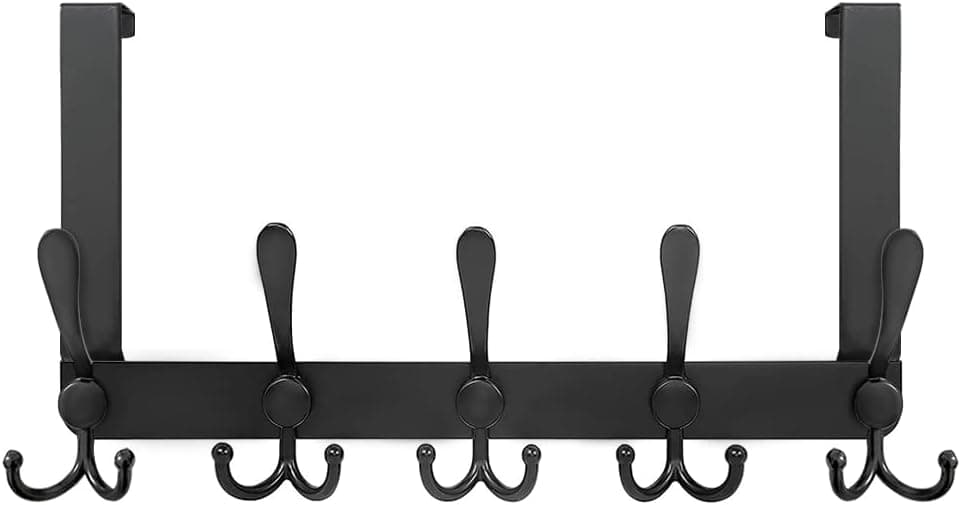 Over The Door Hooks, Coat Rack Wall Mount with 5 Hooks, Wall Jacket Hanger Hook for Hanging Coats, Jacket Backpack Hat, Towel, Key, Cup