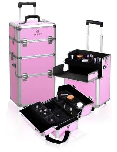 SHANY Pink Snake Skin Rolling Makeup Case with Wide Trays, Premium Collection, 12 Pounds