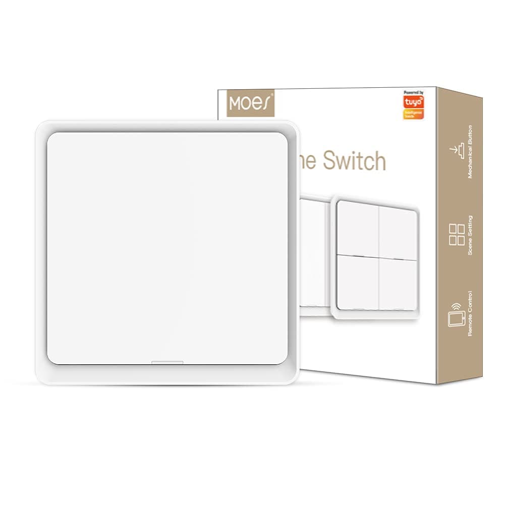 MOES Tuya ZigBee Wireless Scene Switch Push Button, Tuya ZigBee Hub Required,Not Work with Alexa, Battery Powered(Not Included), Smart Home Automation Scenario Switch for Tuya Devices, White 1 Gang