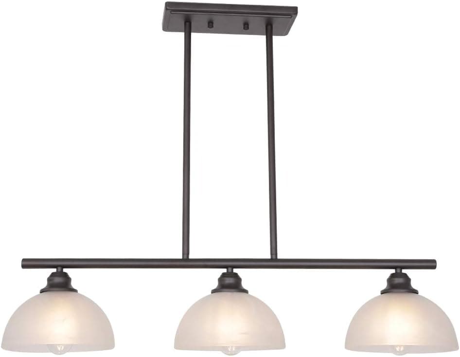 TULUCE Modern Chandelier Oil Rubbed Bronze Alabaster Glass Rustic Pendant Lighting 3-Light Linear Ceiling Lighting for Kitchen Dining Room Bedroom Foyer