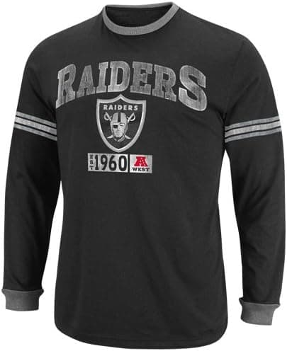 NFL Mens Oakland Raiders Victory Pride IV Black/Ath Gray Heather Long Sleeve Crew Neck Colorblked Tee