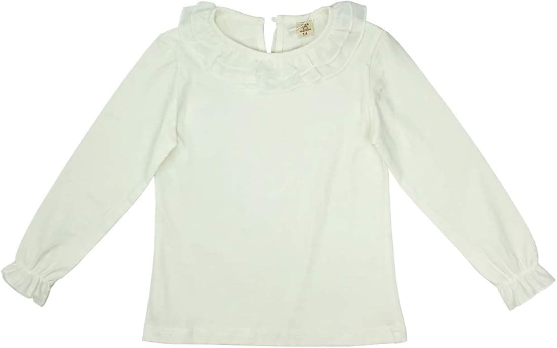 Toddler Baby Girl White Long Sleeve Plain Tee Shirts Tops Uniform