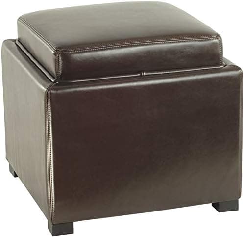 Safavieh Hudson Collection Kaylee Leather Single Tray Square Storage Ottoman, Brown
