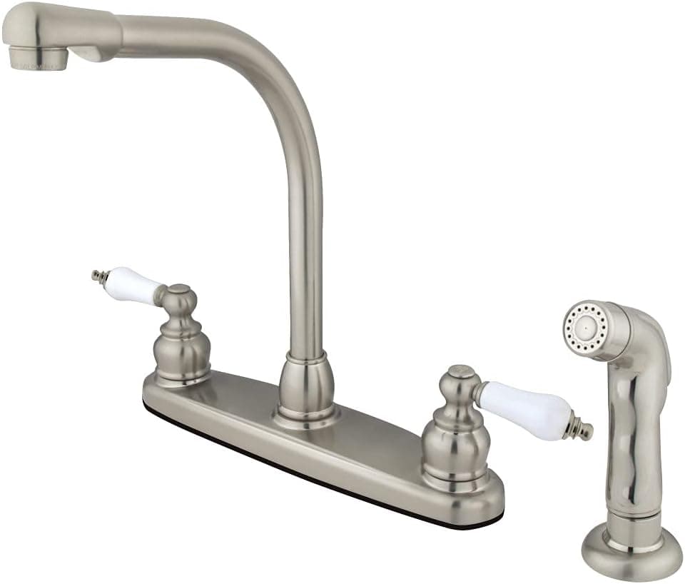 Kingston Brass KB718SP Victorian High Arch Kitchen Faucet with Sprayer, 7-Inch, Brushed Nickel